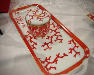 Raynaud Limoges “Christobal” by Alberto Pinto in Coral Red w/ gold trim - 25+ pieces