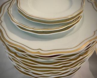 Raynaud Limoges “Polka” white porcelain with hand-painted gold edging - 25+ pieces