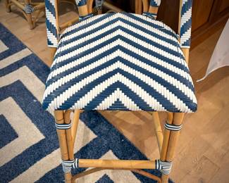 Six Serena & Lily “Riviera” counter-height blue and white bamboo stools