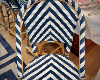 Six Serena & Lily “Riviera” counter-height blue and white bamboo stools