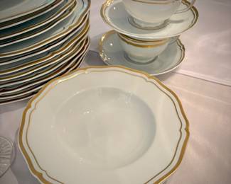 Raynaud Limoges “Polka” white porcelain with hand-painted gold edging - 25+ pieces