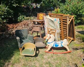 Late 70s Baby furniture including convertible high chair to desk