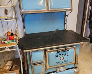 1920s Montgomery Ward Royal Windsor Wood Stove Blue Enamel
