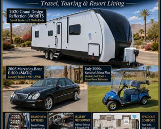 2020 Grand Design Reflection, Grand Design Reflection 300RBTS, travel trailer, RV trailer, camper trailer, double slide outs, two slide outs, Mercedes-Benz E500, Mercedes E-500, Mercedes 4MATIC, luxury sedan, German luxury car, Yamaha golf cart, Yamaha Ultima Plus, electric golf cart, golf cart new batteries, Genie vertical lift, Genie AWP-25S, scissor lift, vertical personnel lift, Axiom CNC, Axiom Precision CNC, CNC router, J Tech Photonics, laser engraver, woodworking shop, airplane hangar workshop, full woodshop, professional workshop, SawStop table saw, SawStop cabinet saw, Powermatic table saw, Powermatic band saw, JET tools, JET lathe, JET band saw, JET mortiser, JET dust collector, cyclone dust collector, DeWalt tools, DeWalt table saw, DeWalt router, DeWalt miter saw, Rockler router table, Rockler dovetail jig, Porter Cable jointer, woodworking machinery, shop equipment, power tools