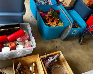 Many totes to rummage in garage