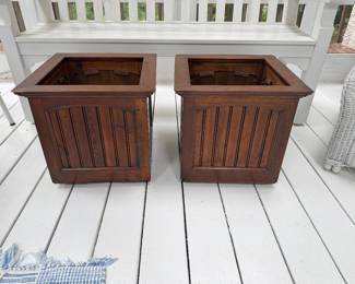 Two Wooden Beadboard Planter Boxes