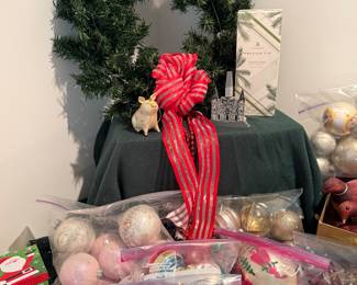 christmas wreath and Christmas ornaments 