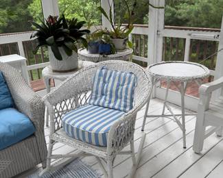 Wicker tables, Plants
