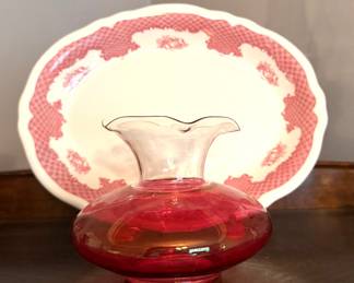 Transferware, Red glass vase