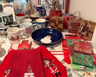 Christmas gift bags, candles, towels, gift wrap