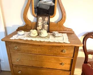 Antique Oak Mirror Dresser