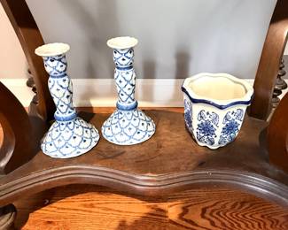Bleu & White Candlesticks