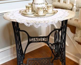 Antique Singer Base Marble Top Table