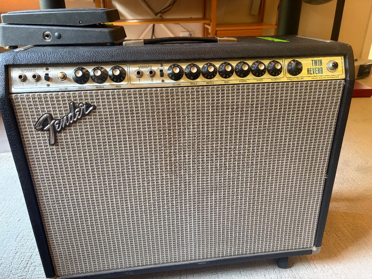 1970's Fender Twin Reverb Silverface 135 Watt Combo Amplifier. Dunlop Cry Baby Pedal