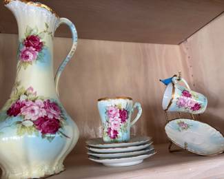 Antique Porcelain Chocolate pot with cups and saucers
