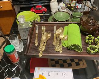 Gold silverware, bedside tray