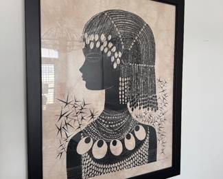 Framed Batik Print "Girl with Thorn Tree" By Heidi Lange (24"W x 30"H)