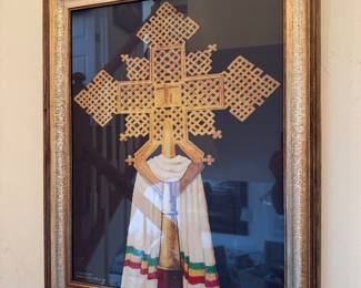Framed Print of Ethiopian Orthodox Cross with Draped Flag