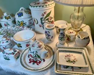 Portmeirion china--notice one of four Waterford lamps