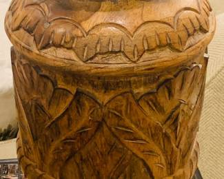 Artist made carved large wooden vase