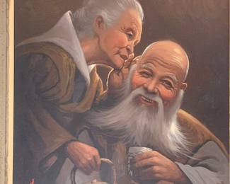 Japanese artist original by Arisu Bizan “Elderly Couple Whispering “