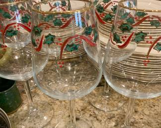 Vietri brand poinsettia wine stems