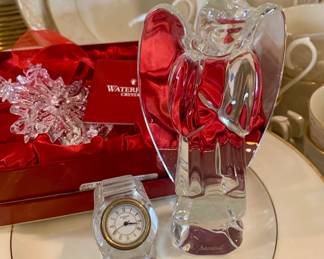 Waterford clock and Baccarat angel