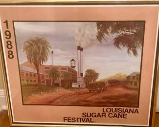 1988 Sugar Festival poster signed and framed. Features Sterling Sugar Mill