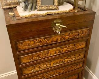 Mid Century Modern Asian heavily carved silver chest