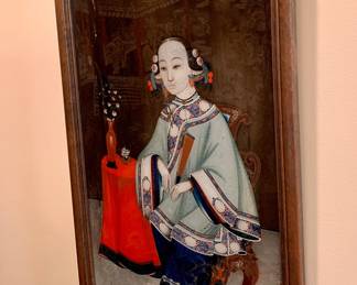 Japanese art of two sisters--this sister holds fan