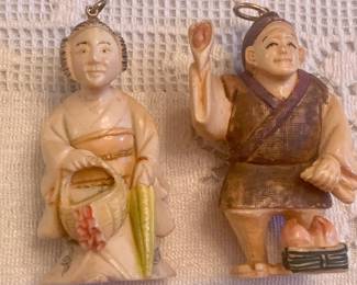 Carved Japanese netsukes toggles to hold money pouches on Japanese robes. Pre war