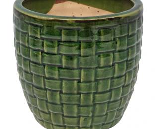 Green Glazed Ceramic Basketweave Planter