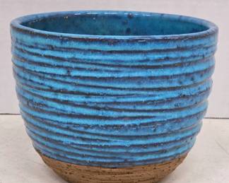 Blue Glazed Pottery Planter with Drainage Hole