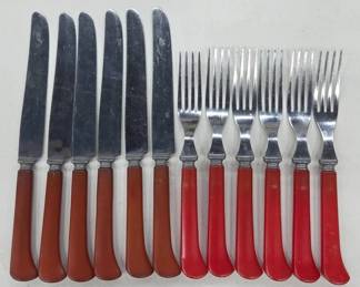 Flatware with Red Bakelite Handles
