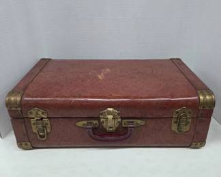 Brown Hard Shell Suitcase with Brass Accents