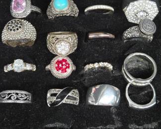 Silver-Tone Rings with Gemstones