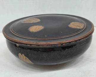 Black Glazed Ceramic Dish with Lid