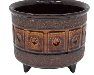 Brown Ceramic Planter with Textured Band