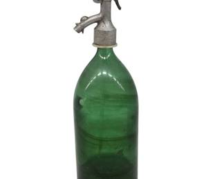 Green Glass Seltzer Bottle With Metal Spout