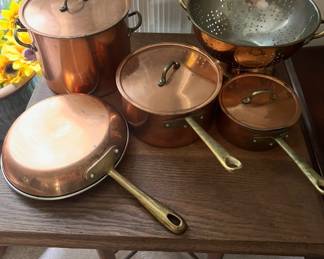 Vintage Philippe LaFrance French cooper cookware set with original lids