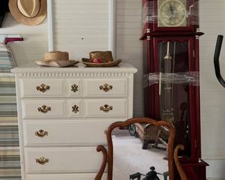 Dresser, Grandfather Clock, Antique Mirror
