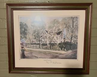 Harry Truman Homeplace in Watercolor by Frank Stenstrom with Harry Truman signature