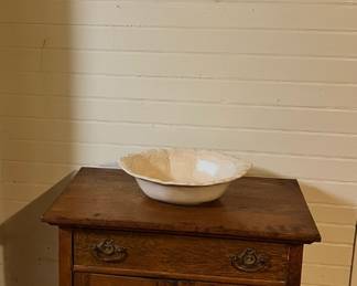 Antique oak wash stand cabinet with drawer and two doors