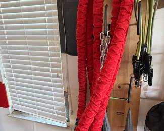 Red Battle Rope with Chain and Green Resistance Bands Set