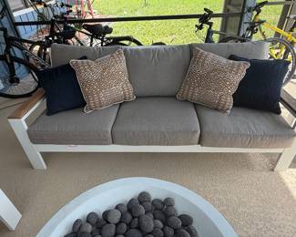 Modern Outdoor Aluminum and Wood Armchair and Sofa Set