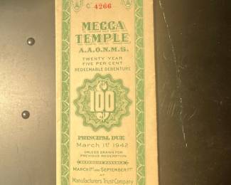 Mecca Temple A.A.O.N.M.S. Twenty Year Five Per Cent Redeemable Debenture