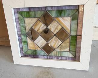 Stained Glass Panel with Geometric Diamond Pattern