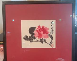 Chinese Peony Painting with Calligraphy