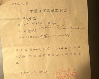 Captain R. Beatty and Wife's Japanese Interior Travel Passport and Certificate