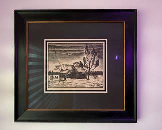 Winter Cabin Scene Woodcut Print by J. J. Lankes